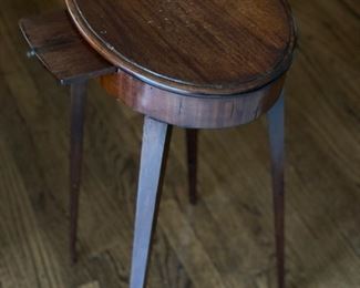 Antique Hand-Carved Hepplewhite Side Table with Hidden Candle Tray & Original Brass Knob. Measures 14" x 11" x 27" H. Photo 2 of 4.