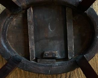 Antique Hand-Carved Hepplewhite Side Table with Hidden Candle Tray & Original Brass Knob. Measures 14" x 11" x 27" H. Photo 4 of 4.