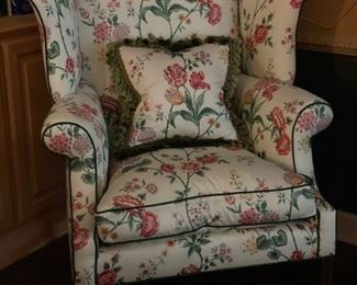 Floral Upholstered Wing Back Chair with Down-Filled Cushions. Photo 1 of 3.