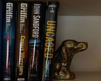 100+ Hardback and Coffee Table Books. Bronzed Retriever Bookends.