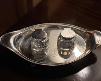 English Sterling & Crystal Inkwell. Photo 1 of 3.