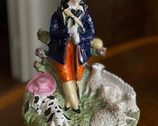 Antique Scottish Staffordshire Figurine with Sheep. Measures 9.5" H x 2. 7” W. Photo 1 of 2.