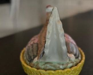 Glazed Ceramic Hen Tureen. Photo 2 of 3.