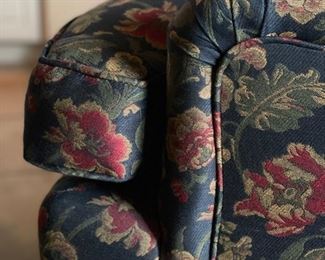 Navy Floral Upholstered Club Chair with Down-Filled Cushions - 2 Available. Each Measures 35" W x 29" D. Photo 5 of 5.