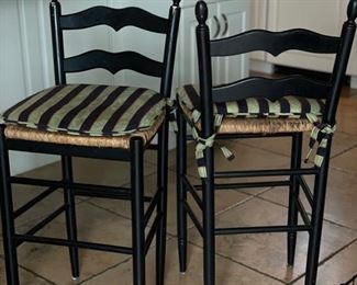 Pair of Ebony Rush-Seat Counter Stools. 25" H Seat Height. Photo 1 of 2.