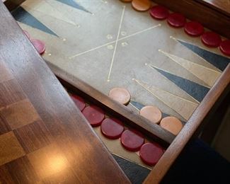 Vintage Game Checker / Chess / Backgammon Game Table with Two Pull-Out Drink Trays. Photo 4 of 4.