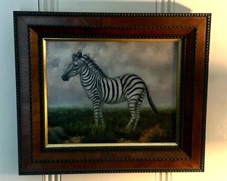 Pair of Zebra Oil Paintings Signed by Artist. Measures 7" x 9" without Frame. Photo 1 of 3.