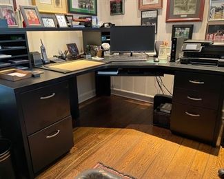 Modern Black U-Shape Desk Set with 5 Drawers.