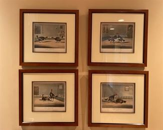 Set of 4 19th Century Hand-Colored Cock Fight Lithographs Published by R. Ackermann. Photo 1 of 5.