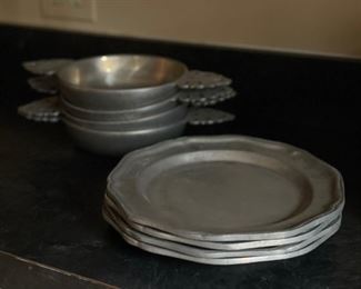 Pewter Cream Soup, Salad and Dinner Plates - Service for 8. Photo 1 of 3.