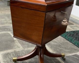 Antique English Mahogany Cellarette with Original Liner. Circa 1840. Measures 22" W x 14" D x 30" H. Photo 2 of 4.