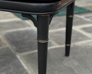 Ebony Metal Tray Table with Gilt Stenciling and Faux Bamboo Legs. Measures 28" W x 21" D x 16" H. Photo 3 of 3.