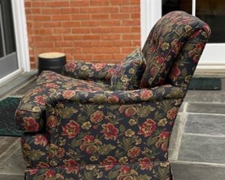 Navy Floral Upholstered Club Chair with Down-Filled Cushions - 2 Available. Each Measures 35" W x 29" D. Photo 2 of 5.