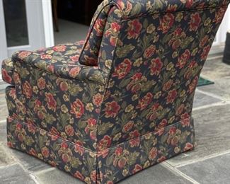 Navy Floral Upholstered Club Chair with Down-Filled Cushions - 2 Available. Each Measures 35" W x 29" D. Photo 3 of 5.