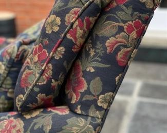 Navy Floral Upholstered Club Chair with Down-Filled Cushions - 2 Available. Each Measures 35" W x 29" D. Photo 4 of 5.