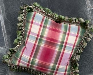 TRUE COLOR of Pink & Green Plaid Club Chair with Down-Filled Cushions - 2 Available. Each Measures 36" W x 40" D. Photo 4 of 4.