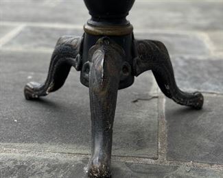 Side Table with Faux Tortoise Top & Wood and Wrought Iron Pedestal Base. Measures 18" D x 19" H. Photo 3 of 3.