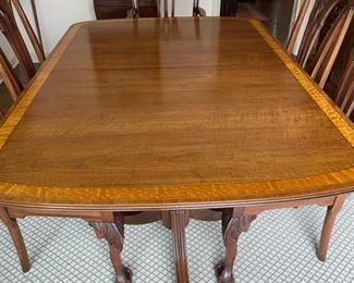 Henredon Double Pedestal Dining Table with Banded Inlaid Top. 68" L x 48" W x 29" H with 28' Clearance. Leaves available but still looking for them! Photo 1 of 5.
