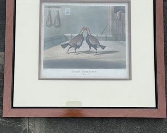 Set of 4 19th Century Hand-Colored Cock Fight Lithographs Published by R. Ackermann. Photo 3 of 5.