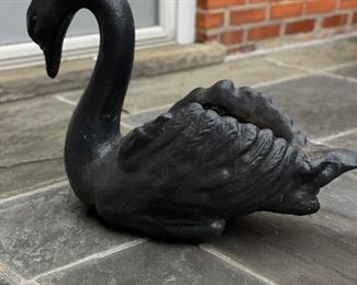 Ebonized Cast Metal Swan Planter - 2 Available. Photo 1 of 2.