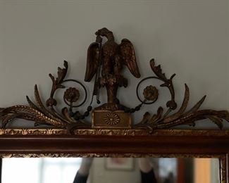 Antique English Hand-Carved Walnut Federal Style Mirror with Gold Gilding. Excellent Condition. Measures 30" x 50." Photo 2 of 7.