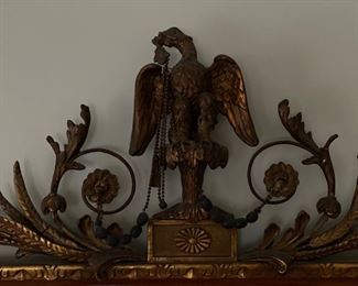 Antique English Hand-Carved Walnut Federal Style Mirror with Gold Gilding. Excellent Condition. Measures 30" x 50." Photo 4 of 7.