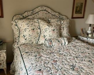 Upholstered Full-Size Headboard and Bedding. Photo 1 of 2.