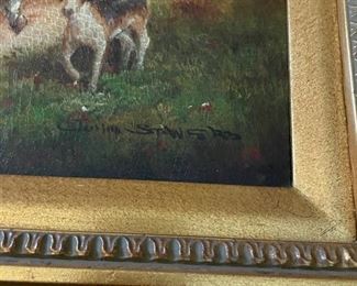 Horse & Hound Oil Painting signed by Artist. Measures 15” x 11" without Frame; 24” x 20” with Frame. Photo 2 of 3.