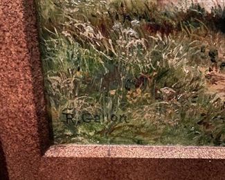 Landscape Oil Painting with Cottage. Signed R. Gallon. Measures 13” x 16” without Frame; 20" x 23” with Frame. Photo 2 of 2.