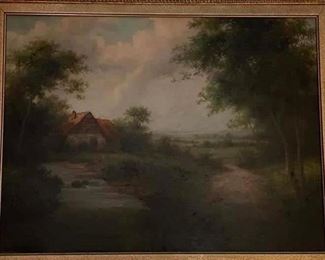 Landscape with Cottage Oil Painting signed Vermeer. Photo 1 of 2.