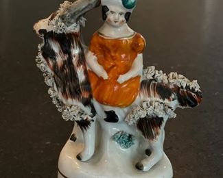 Pair of Antique Staffordshire Girl with Goat Figurines. Each Measures 4" W x 5" H. Photo 1 of 6.
