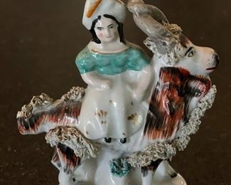Pair of Antique Staffordshire Girl with Goat Figurines. Each Measures 4" W x 5" H. Photo 4 of 6.
