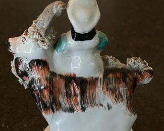 Pair of Antique Staffordshire Girl with Goat Figurines. Each Measures 4" W x 5" H. Photo 5 of 6.