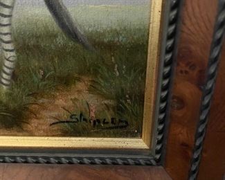 Pair of Zebra Oil Paintings Signed by Artist. Measures 7" x 9" without Frame. Photo 3 of 3.