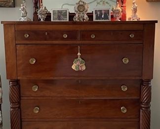 Antique Biedermeier Walnut Chest of Drawers. Features Original Mirror & Glass. Measures 48" H x 21" W x 46" W. Photo 1 of 5.