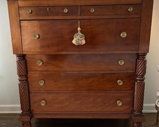 Antique Biedermeier Walnut Chest of Drawers. Features Original Mirror & Glass. Measures 48" H x 21" D x 46" W. Photo 2 of 5.