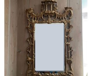 Antique Gilt Wood Mirror. (PLEASE NOTE, WE MODIFIED GLASS ELECTRONICALLY TO REMOVE REFLECTION) Measures 50" x 30". Photo 1 of 3.