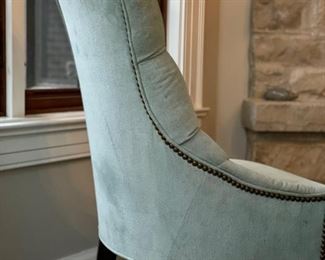 Set of 6 RH Martine tufted dining chairs in light blue performance velvet. Photo 2 of 2.