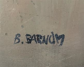 Brenda Barnum. Violet Floral in Brown. Oil on canvas. Signed by artist. Measures 35" x 47." Photo 2 of 2.