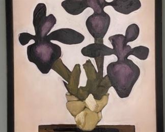 Brenda Barnum. Violet Floral in Ivory. Oil on canvas. Signed by artist. Measures 35" x 47." Photo 1 of 2.