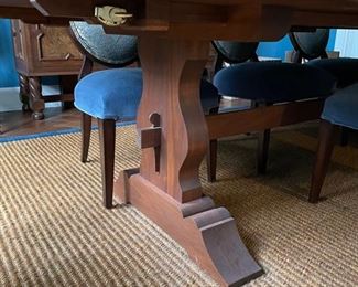 Lynch Construction custom-built black walnut trestle table. Measures 75" - 107" W with two 12" leaves. Photo 3 of 3.