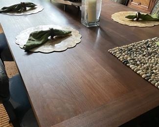 Lynch Construction custom-built black walnut trestle table. Measures 75" - 107" W with two 12" leaves. Photo 2 of 3.
