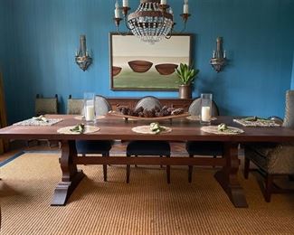 Lynch Construction custom-built black walnut trestle table. Measures 75" - 107" W with two 12" leaves. Photo 1 of 3.