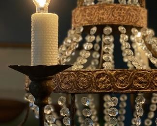 Crystal and brass chandelier. Photo 2 of 3.