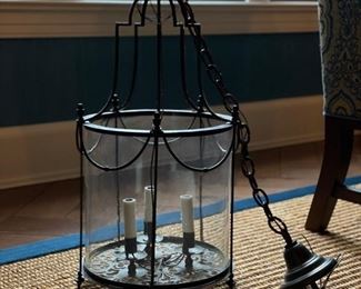 John Rossellini Empire Tole Light Fixture. Measures 16" D x 22.5" H. Three 60W sockets. Photo 1 of 3.