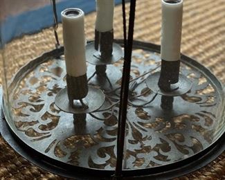 John Rossellini Empire Tole Light Fixture. Measures 16" D x 22.5" H. Three 60W sockets. Photo 2 of 3.