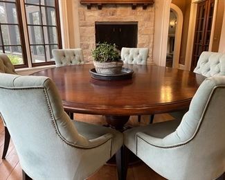 Arhaus Asolo round pedestal dining table. Measures 6' D x 31" H. Photo 1 of 3.