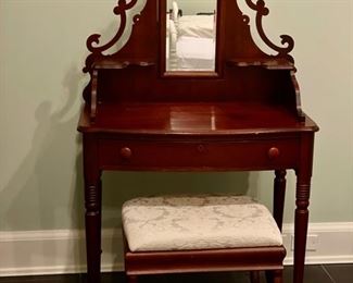 Vintage cherry wood child's vanity with mirror. Great as is but wouldn't this look amazing painted in lemon yellow? Photo 1 of 3.