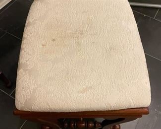 Vintage cherry wood bench. Needs new upholstery. Did you know we have an interior designer on staff that can assist with fabric selection? Photo 2 of 3.