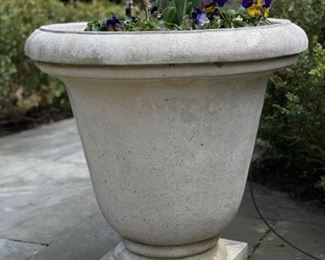 Cast concrete urn - 2 available. Each measures 27" H with 26" D opening.